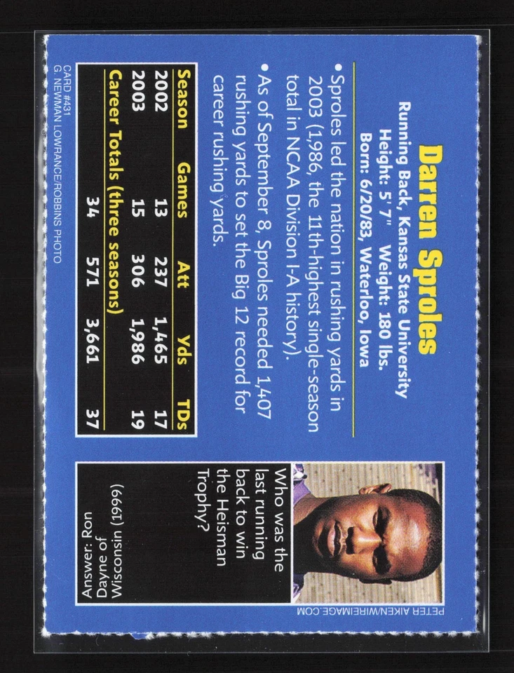 2004 Sports Illustrated for Kids Darren Sproles #431 Lis - Image 2 of 2