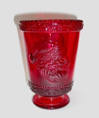 Mosser Glass Ruby Red Santa Claus Christmas Cup, Tumbler, Votive Holder, Vase