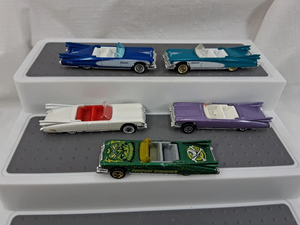 Hot Wheels 1959 Cadillac Eldorado Convertible Lote de 5 Blanco Azul Verde Die Cast Foto 4 de 4