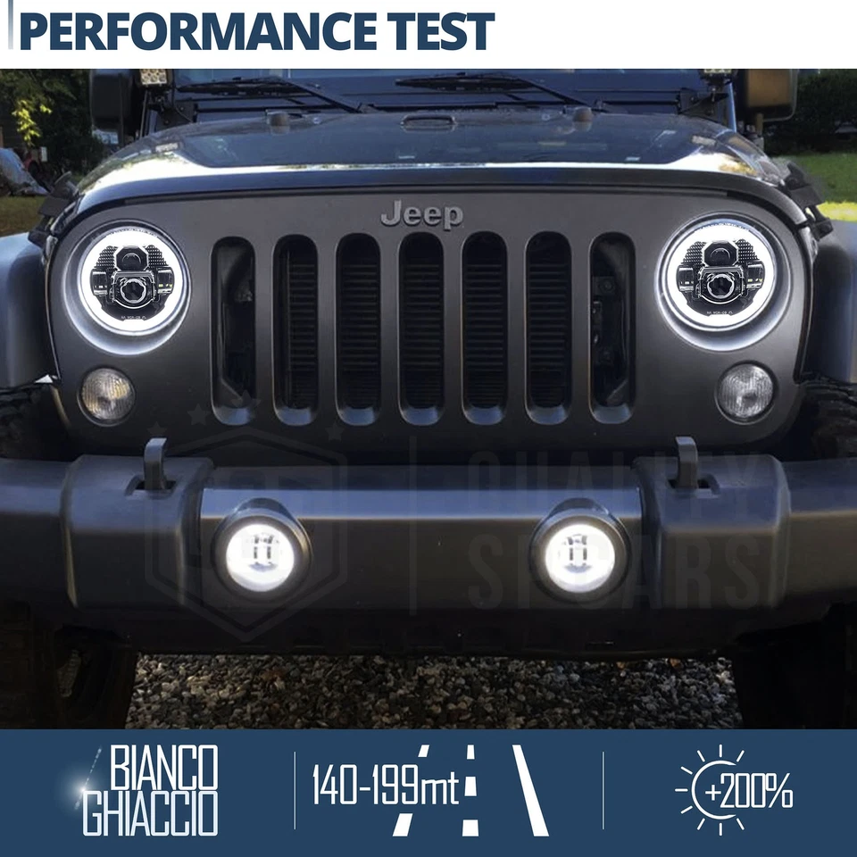 FARI Full LED Per JEEP WRANGLER JK Luce Bianca 6500K Angel Eyes  60W - Immagine 2 di 4