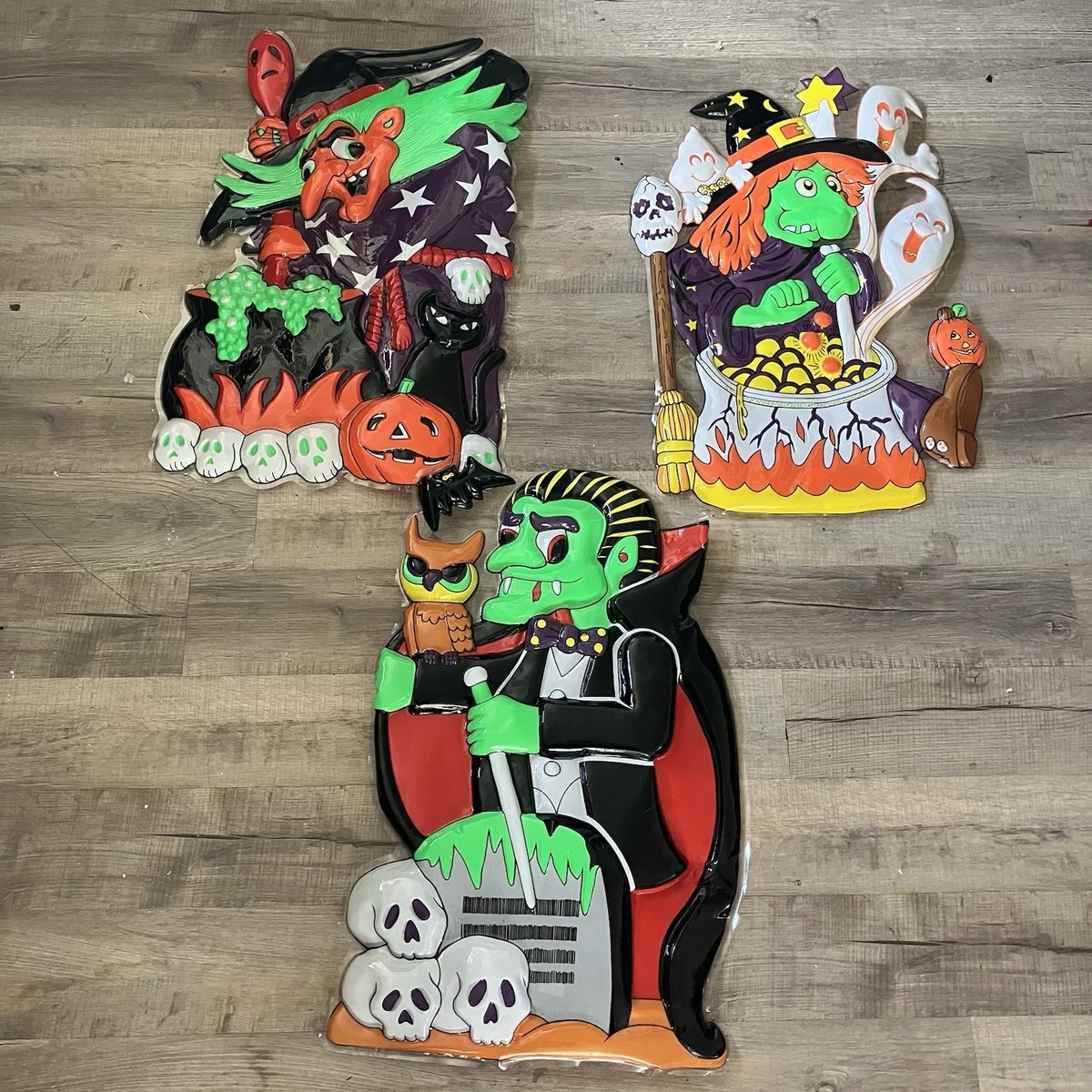 Plastic 3D Vacuform Halloween Witch, Vampire Lot Wall Decoration