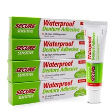 Secure Sensitive Gums Waterproof Denture Adhesive Zinc Free with Aloe Vera & ...