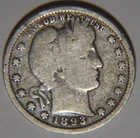 1893 S Barber Quarter 25C Cents Coin Silver
