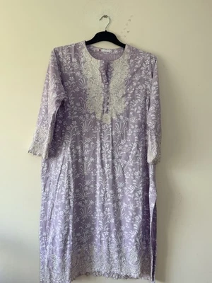 Khaadi Lilac Embroidered Kurta Dress UK 12 Floral Lace Modest Pakistani Tunic - Image 1 of 4