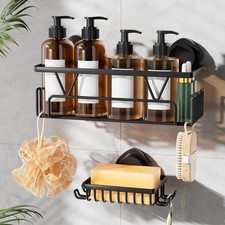 Suction Cup Shower Caddy, 2 Pack Shower Suction Shelf with Soap Holder  Hook...
