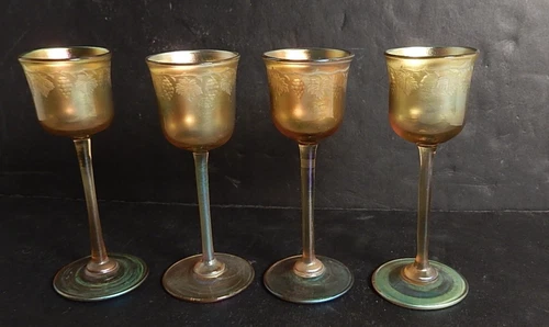 Vintage 1910-20s Tiffany Gold Favrile Cordial Glass Signd LCT Favrile Grapes 4