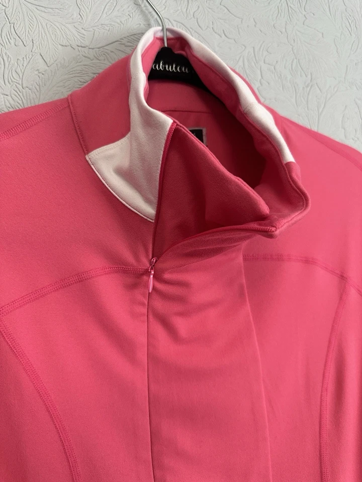 Pullover Golftini Talla Mediana Rosa Caliente Contraste Cuarto Cremallera Manga Larga Golf AD64 Foto 4 de 4
