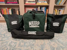 MaxBP Pro Pitching Machine, carrying bag and accessories.