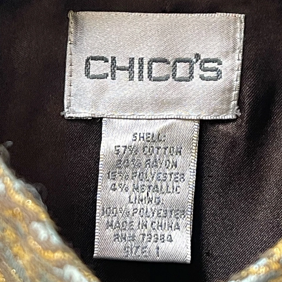 Chaqueta metálica Chico's verde cachemira para mujer talla 1 (mediana 8) cuello mandarín Foto 2 de 4