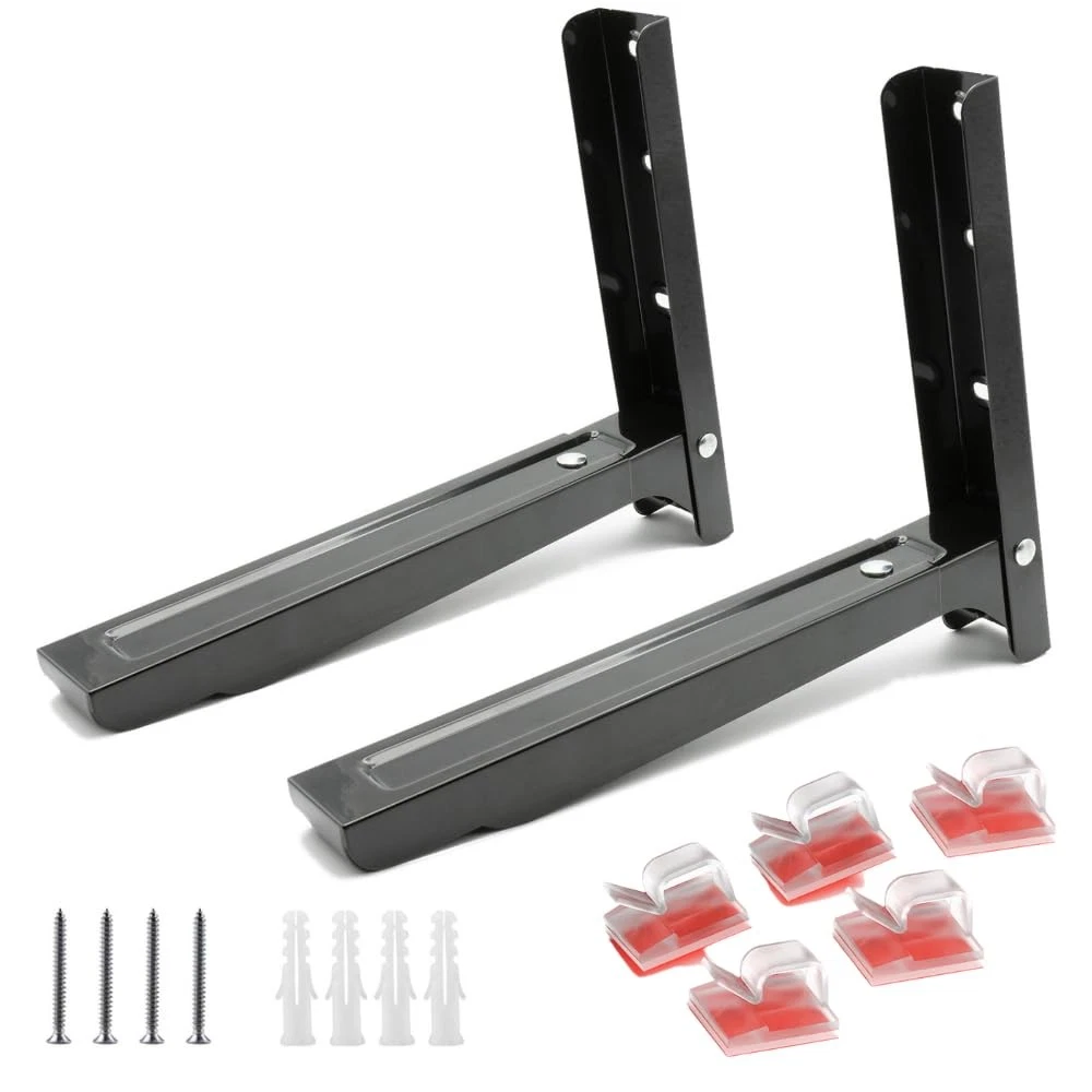Universal Microwave Oven Wall Mount Shelf with Anti-Slide Rubber Pads & Black