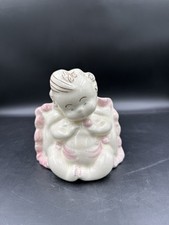 Vintage 1950s Hand painted Baby Girl On A Pillow Planter