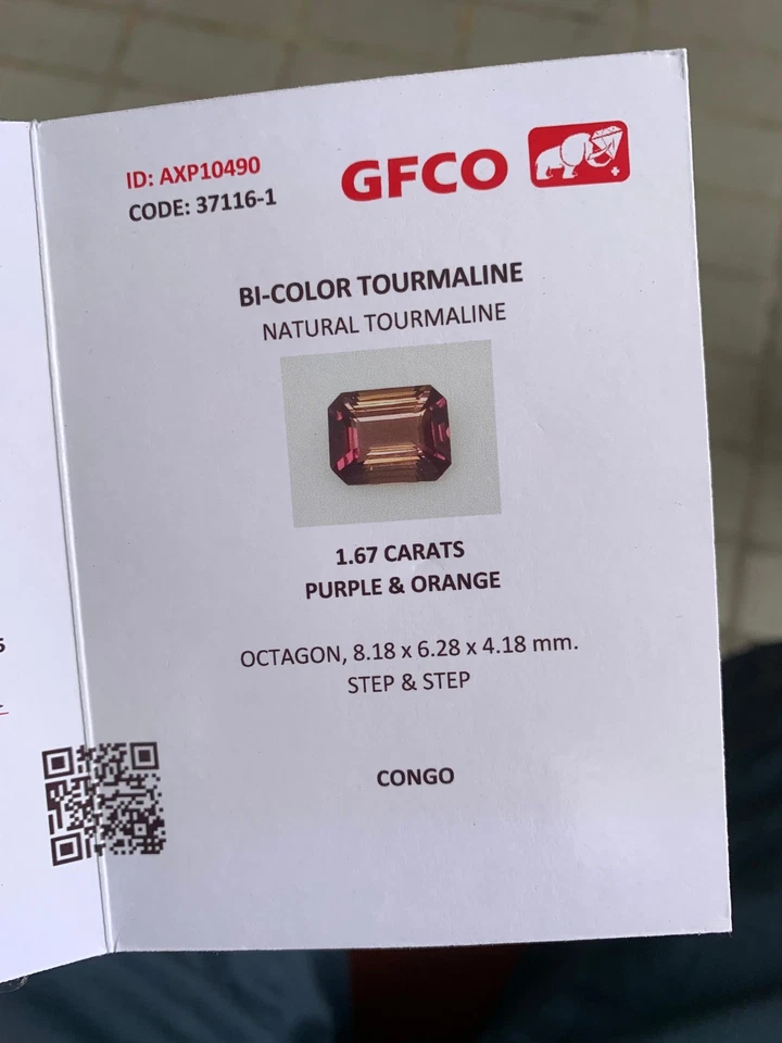 Certifid 1.67 Cts Lupa Natural Turmalina Limpia Bicolor 8mm Corte Cojín Congo Foto 4 de 4