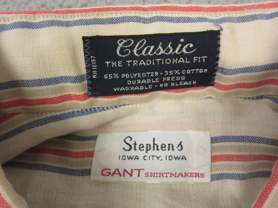 Vintage GANT Shirt Mens 15 Medium White Red Striped Disco Leisure 60s 70s USA - Image 4 of 4