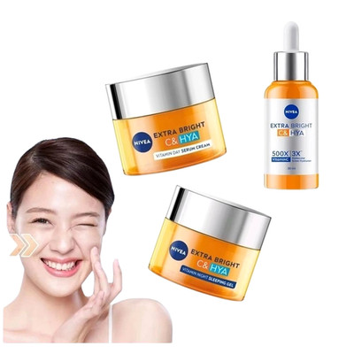 Nivea Extra Bright C&Hya Set Serum Cream Day Night Hyaluronic 3 Face Vitamin C S