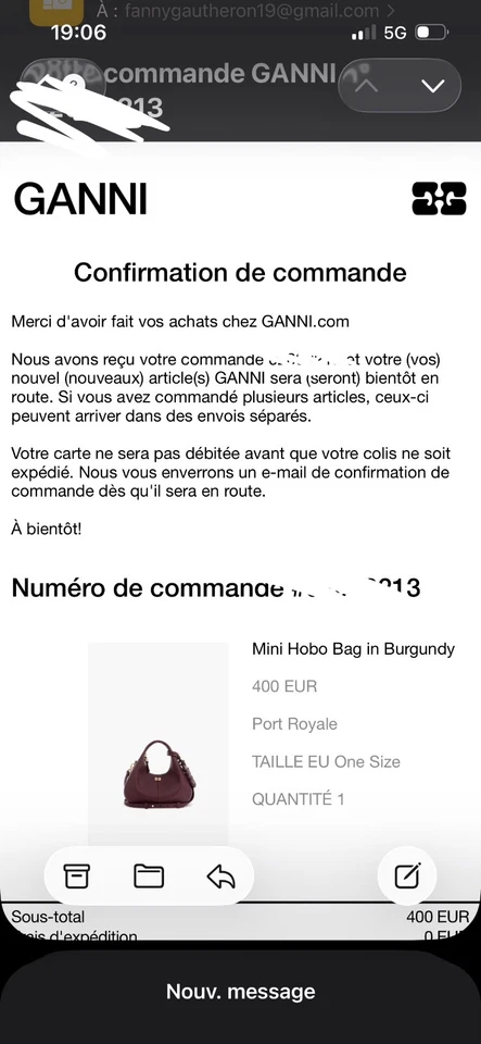 sac à main ganni hobo bordeaux neuf - Photo 3/4