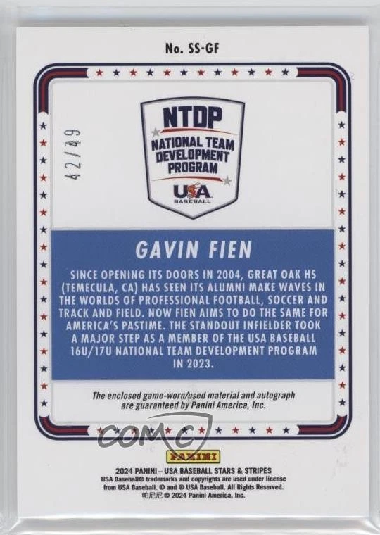 2024 Stars and Stripes USA Signatures Silhouettes Black Gold /49 Gavin Fien Auto - Image 2 of 2
