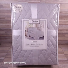 Quilted Coverlet Set For Queen Bed Gray 1 Coverlet 2 Pillow Shams Polyester