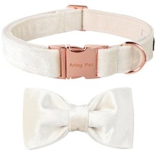 Bowtie Dog Collar Velvet Detachable White Wedding Soft XSmall