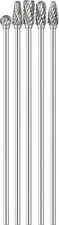 5Pcs Long Carbide Burr Set 1/8" Shank Total L 4.4" Small, Silver Grey 