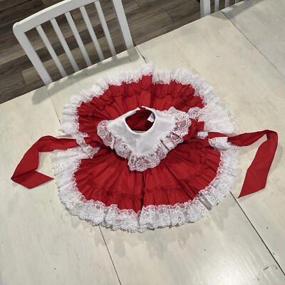Dolls & Darlings Full Circle Ruffle Dress 18 Mos Red Peplum Vintage White Lace ￼