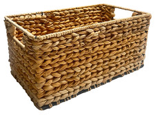 Woven Water Hyacinth Rectangular Basket with Handles 13.5 x 7.5 x 6.5 inches