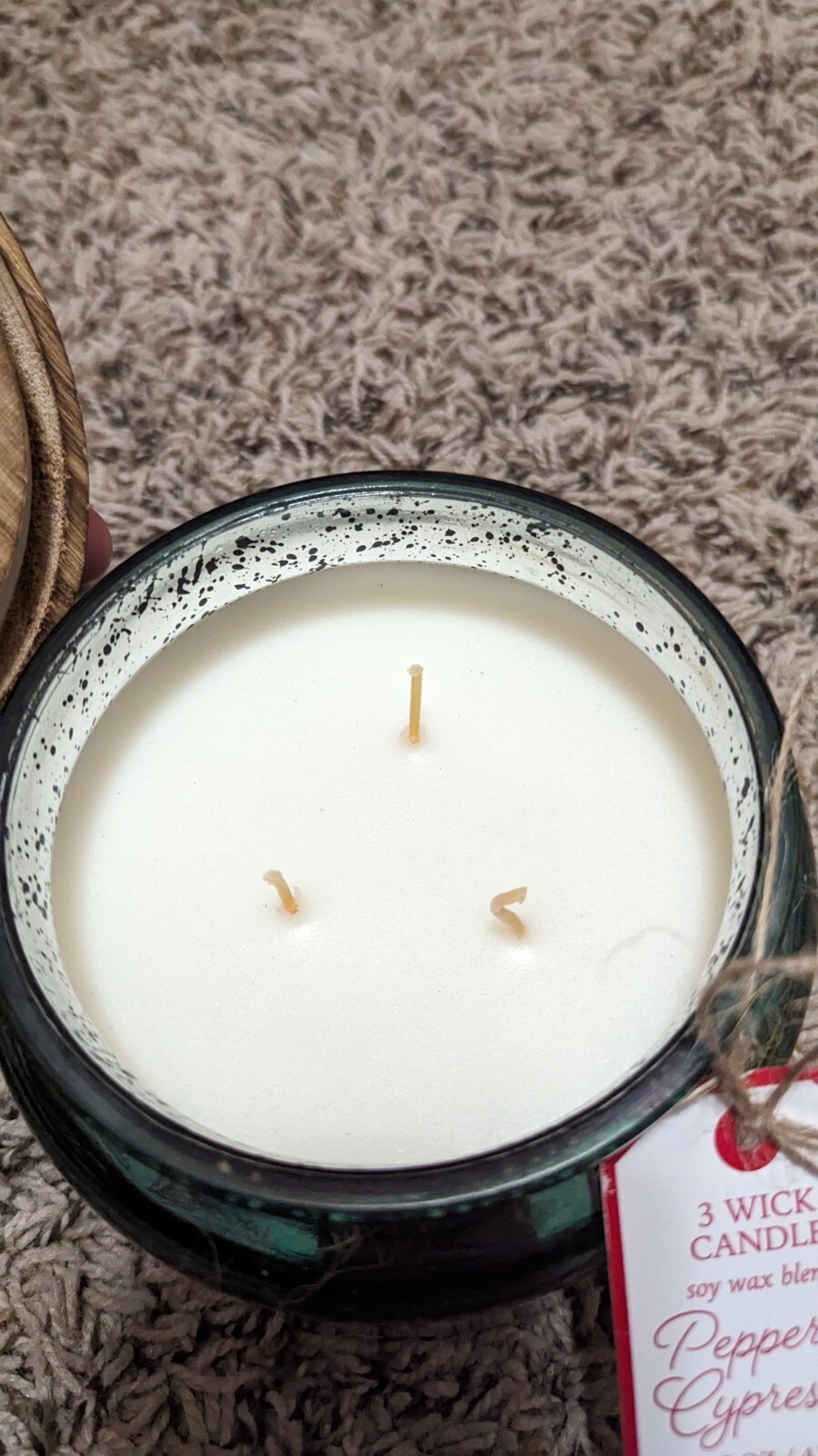 Ashland 3 Wick Scented Candle PEPPERED CYPRESS Reusable Jar w Wood Lid