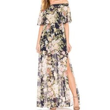 Show Me Your Mumu Hacienda Maxi Dress Sz Medium Party Blossom Blue Off Shoulder