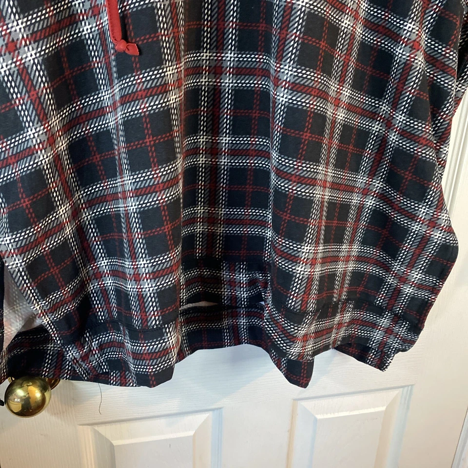 Lularoe Women PLUS 3XL Hoodie Sweatshirt Pullover V-Neck Drawstring Plaid Checks - Image 2 of 4