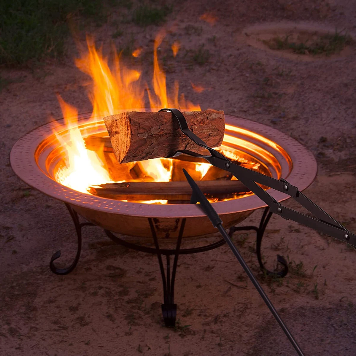 Campfire Fireplace Tongs Fire Pit Poker Log Grabber Wood Grill Camping Use  Set | eBay