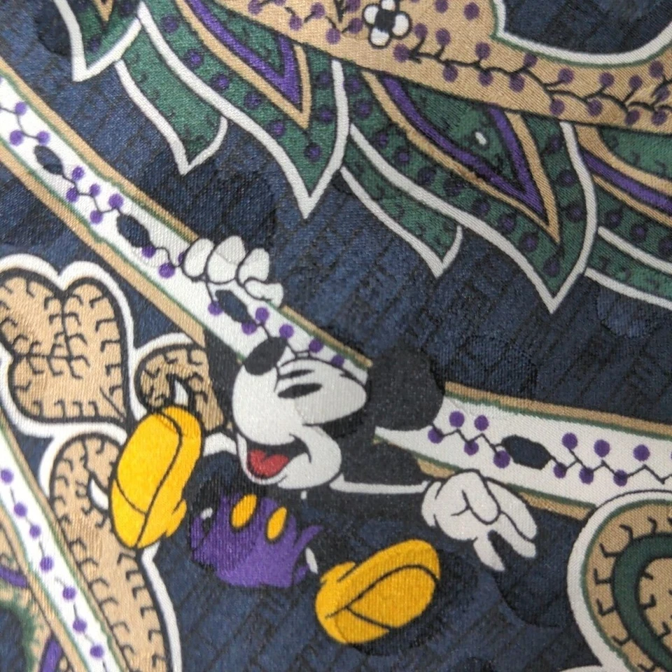 Corbata de seda The Disney Store Mickey Mouse Goofy Paisley dorada verde novedad Foto 2 de 4