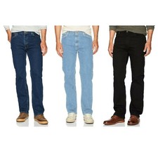 NEW MENS BASIC DENIM JEANS STRAIGHT LEG WORK STONE WASH BOTTOM REGULAR FIT PANTS