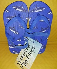 SHARKS BLUE/BLACK PATTERN TODDLER FLIP-FLOPS SIZE 5/6 WITH NYLON STRAPS