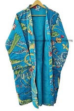 women winter wear Peacock Print Turquoise Indian cotton kantha mid length Jacket