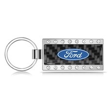 Ford Logo Carbon Fiber Chrome Metal Crystal Rhinestone Key Chain