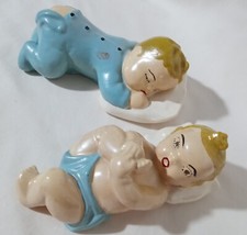 SALE Pair Of Vintage Chalkware Sleepy Blue Babies Wall Hangers Hand painted