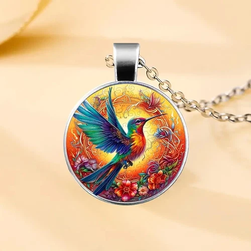 New Lucky Kingfisher Pattern Round Pendant Necklace Bohemian Style Jewelry video thumbnail