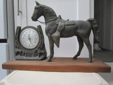 Vintage Spartus Large Horse - Metal Mantel Clock - Works