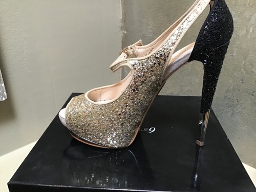 Boutique 9 Nickeya NEW Peep Toe Mary Jane Platform Pump gold Glitter Heels 9.5 - Picture 2 of 7