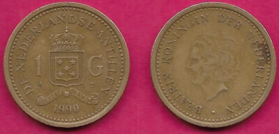 は*茶様 1890年ドイツ領　東アフリカ植民地1ペサ銅貨　ハイグレード　銅色 NETHERLANDS ANTILLES 1 GULDEN 1990 XF QUEEN BEATRIX(Beatrix (1980