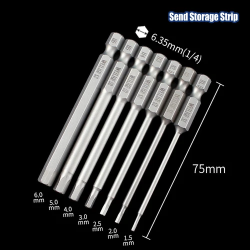 H0.9 to H14 Hexagon Magnetic Bit Socket Wrenches S2 Steel 1/4" for Hexagon Bolts - Picture 8 of 30