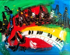 JAZZ FEST ART  WALL Abstract Modern Original Oil Painting  CANVAS gu9cg7t