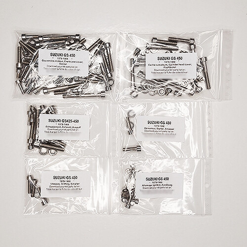 Kit vis inox Suzuki GS 450 moteur complet pour rénovation moto classique