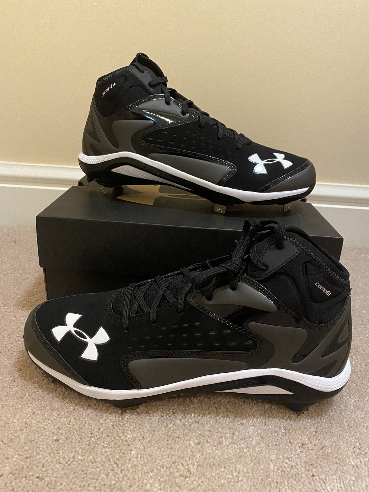 Under Armour Yard Mid ST Black Men’s Metal Baseball Cleats Size 10.5