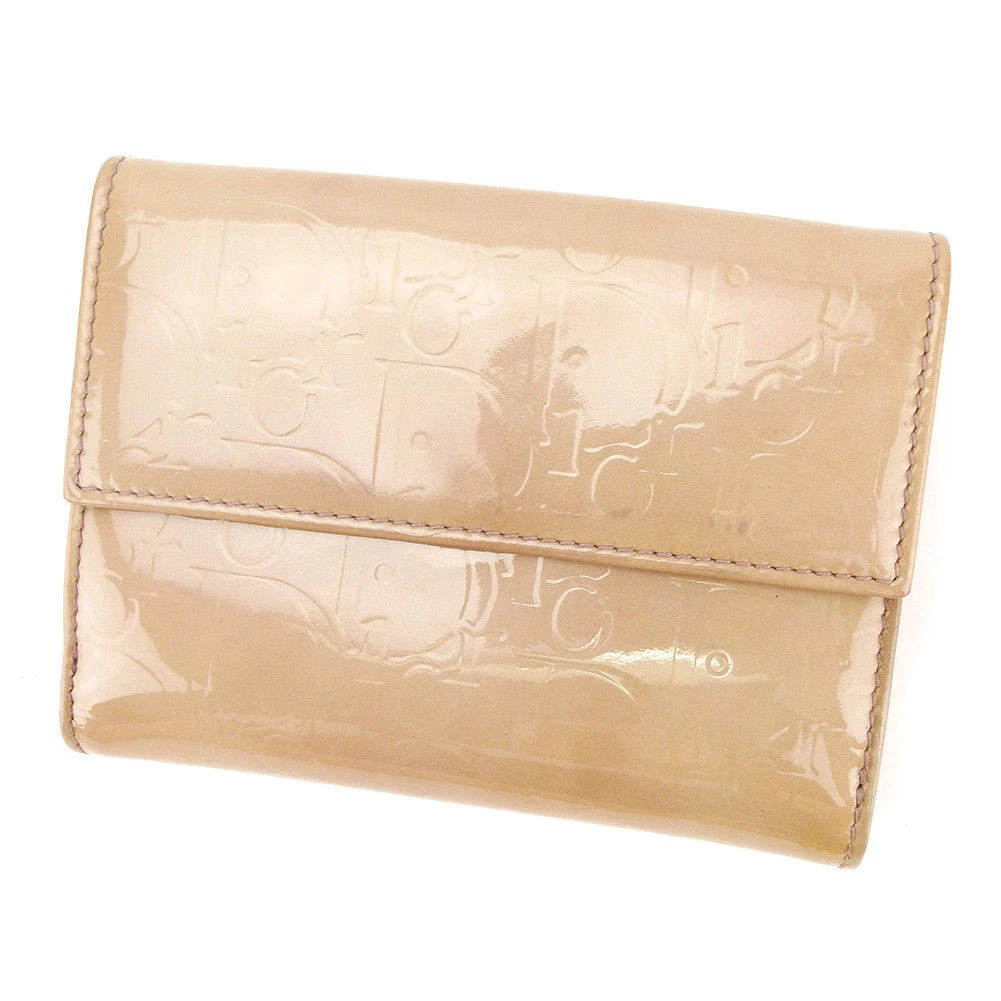 Portefeuille Dior W crochet portefeuille double pli Trotter cuir émaillé rose 