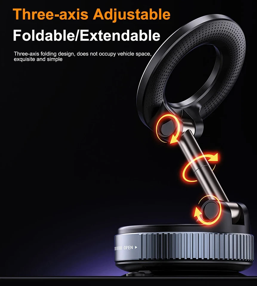 Car Phone Mount Magnetic Vacuum Holder 360° Foldable Stand for iPhone Samsung - Image 2 of 4