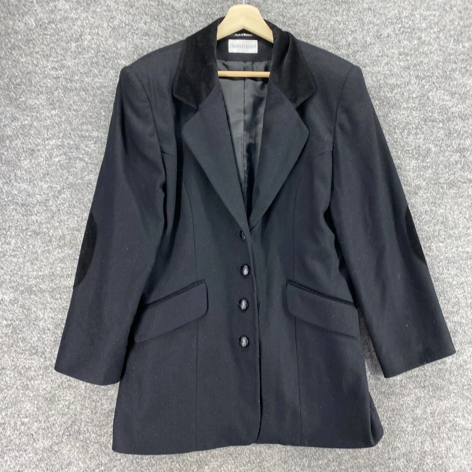 Blazer Charles Klein Mujer M Mediano Negro Cuello Abotonado Manga Larga Lana Foto 4 de 4