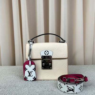 Louis Vuitton Spring Street BB Handbag Cream Vernis Leather Silver Hardware Auth