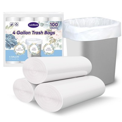 Small Trash Bags 4 Gallon, 100 Count Small Garbage Bag Bathroom White Mini Tr...