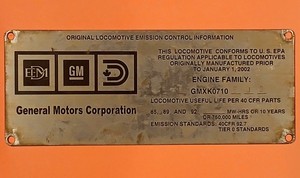 EMD GMD BNSF SD70MAC "Original Locomotives Emission Control Information" Plate