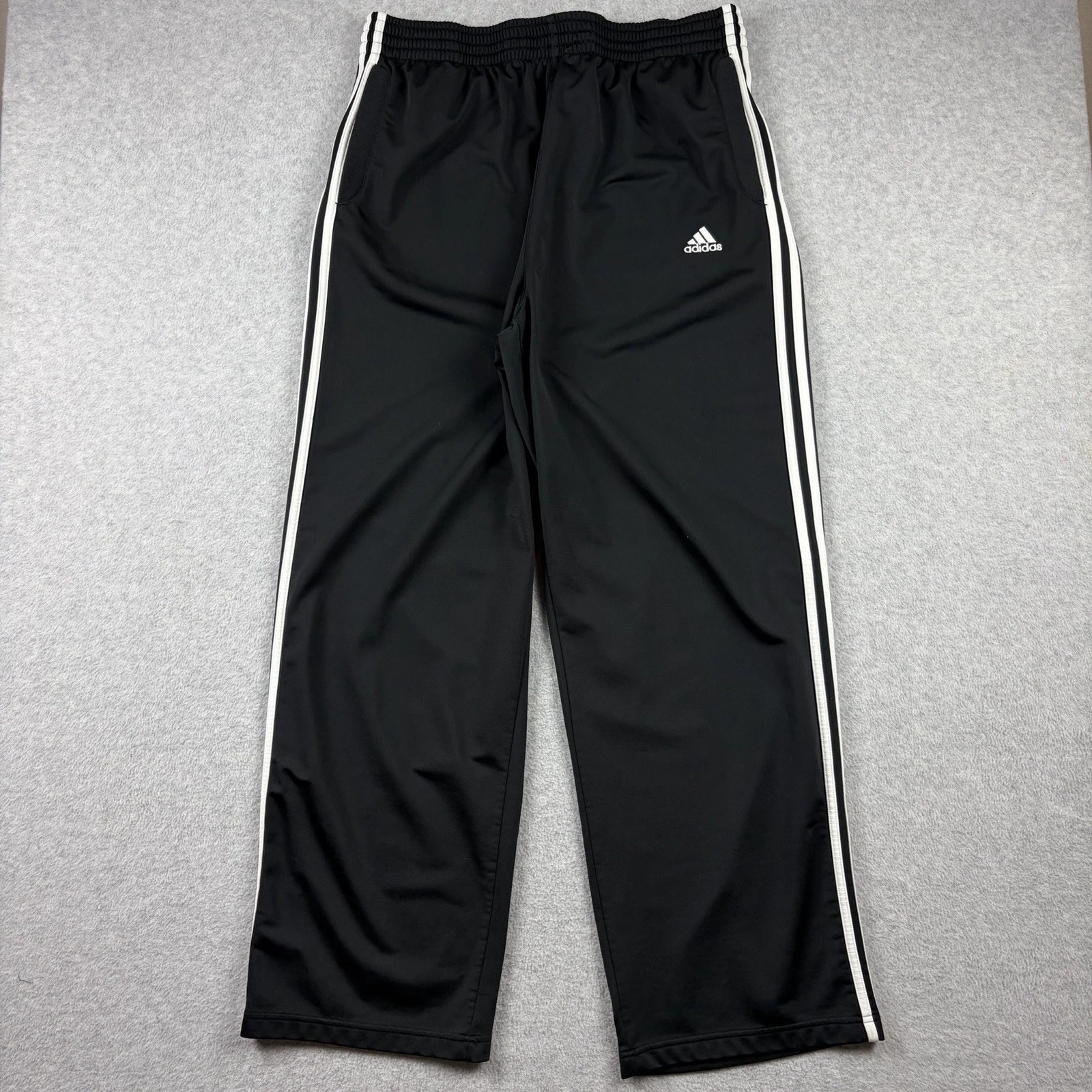 Vintage Adidas Sweatpants Mens XL Black Striped Baggy Flowy Wide Leg Y2K